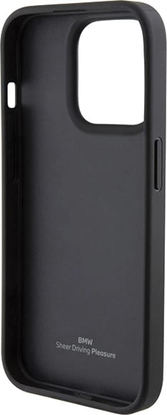 Mbështjellës BMW Leather Blue Dots për iPhone 15 Pro Max, i zi