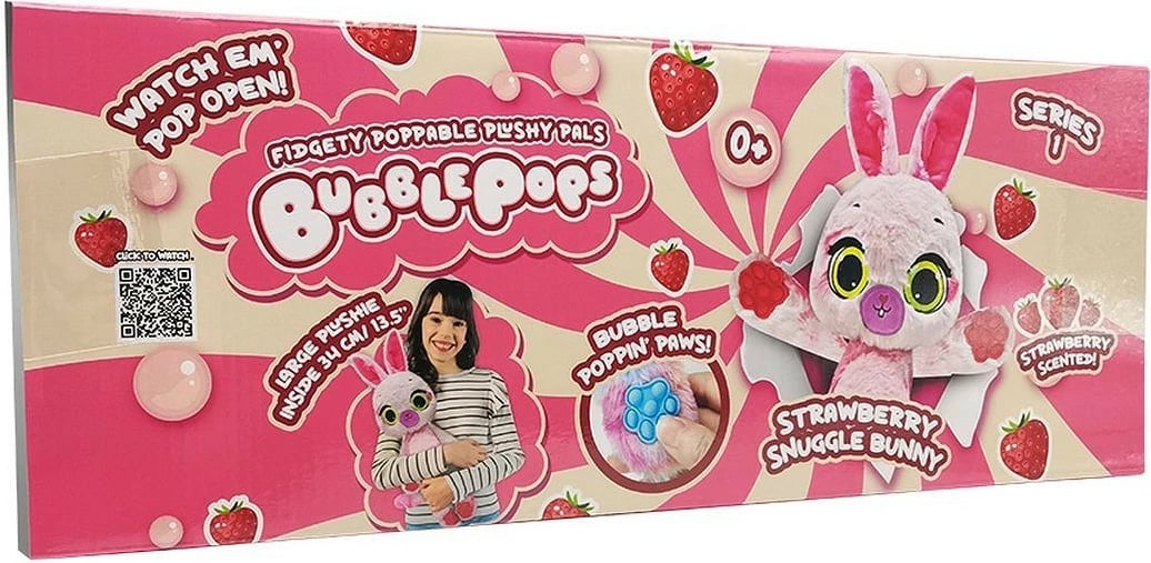 lodër pelushi aromatizuar Bubble Pops PT-231004/4 Strawberry Bunny 34 cm me putra shtypëse, shumëngjyrësh