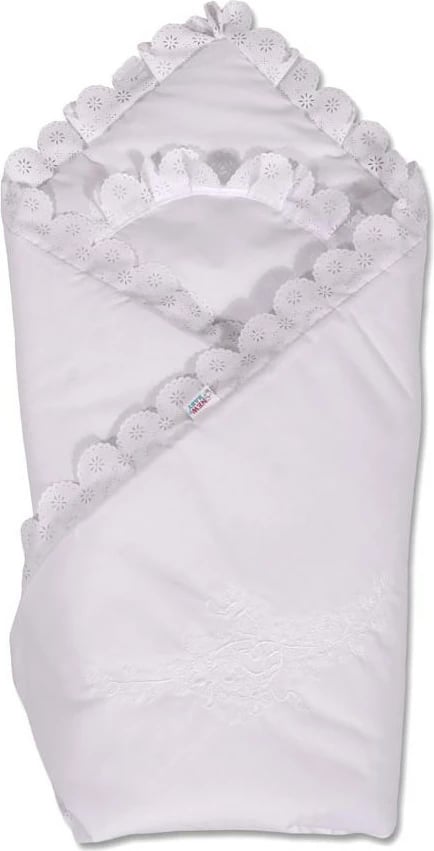 Mbështjellës për bebe, New Baby, me Velcro, pambuk poplin, 80x80 cm, i bardhë