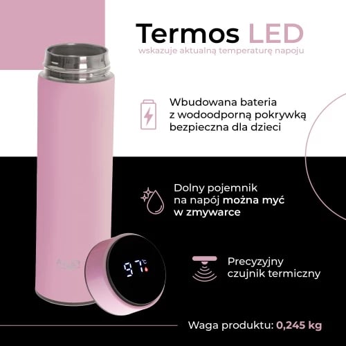 Termus Adler AD 4506, 473 ml, ekran LED me sensor temperature, izolim vakum çelik inox SS304, me sitë, rozë Termus Adler AD 4506, 473 ml, ekran LED me sensor temperature, izolim vakum çelik inox SS304, me sitë, rozë