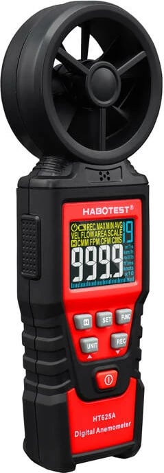 Anemometër digjital Habotest HT625A, me ekran ngjyrë HD, i zi-kuq