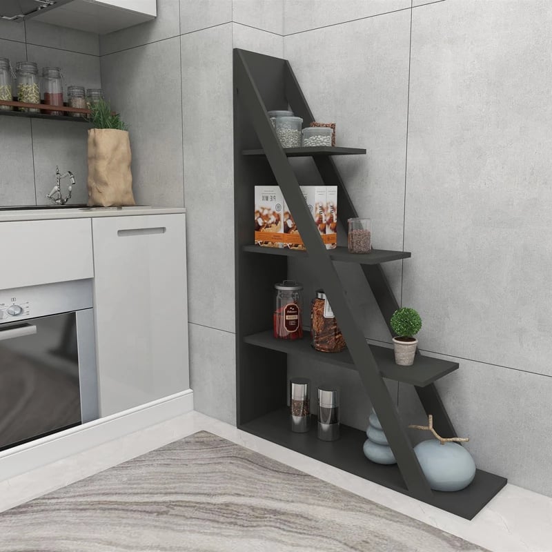 Raft librash këndor modern, ngjyrë antracit, 100x30x150 cm