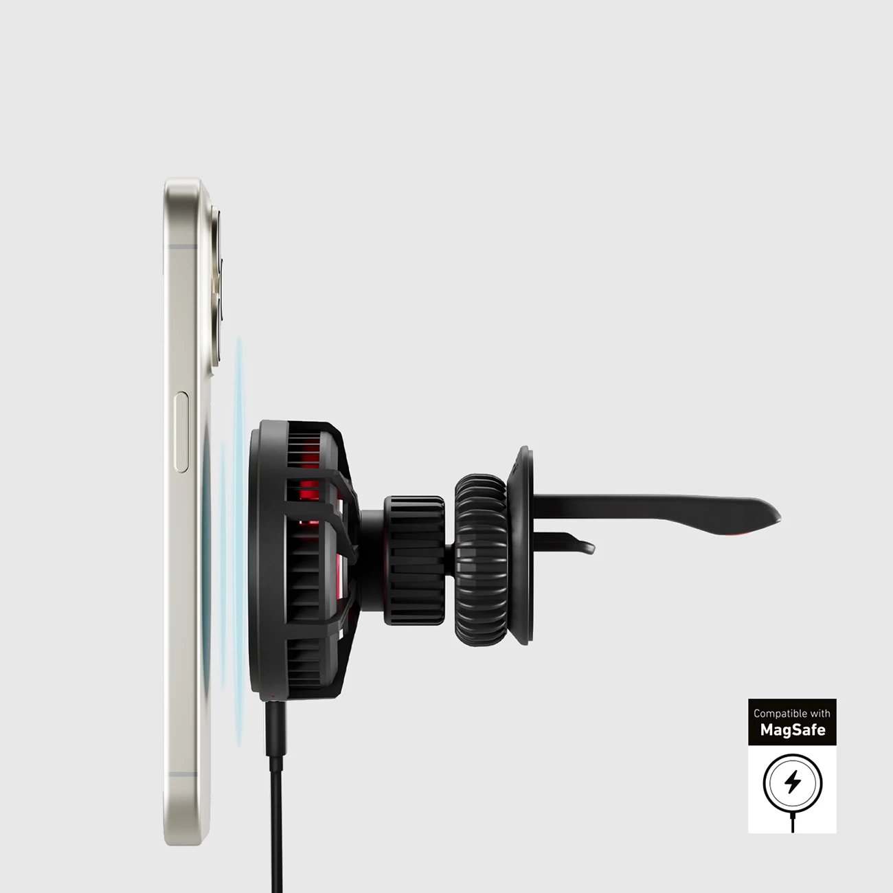 Mbajtës magnetik me karikues wireless SBS TESUPFANWIR15W, për grilë të ajrit, 15W, me ftohje, i zi