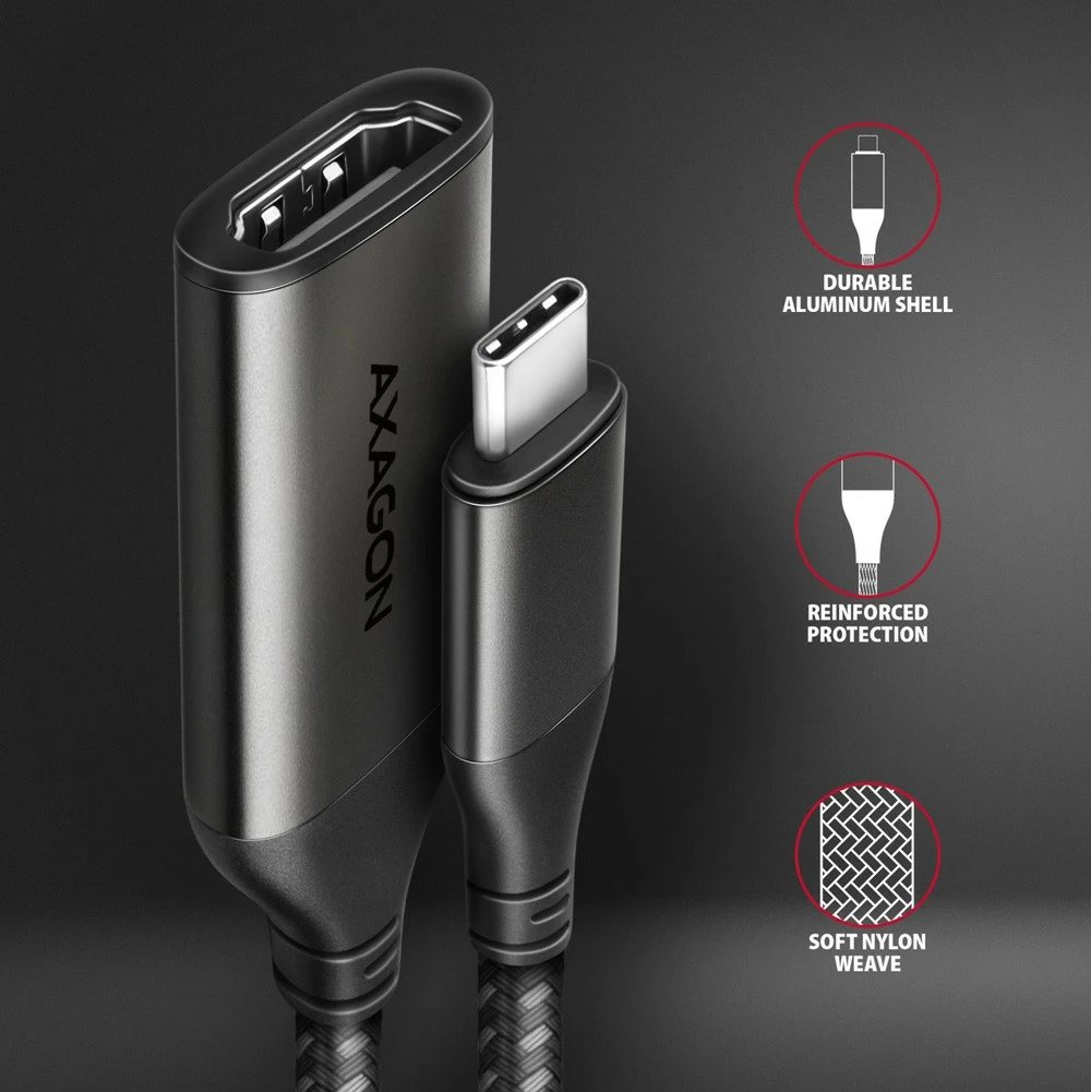 Adapter AXAGON RVC-HI2M USB-C në HDMI 2.0, 25cm, Gri