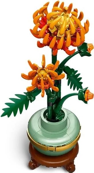 Set ndërtimi LEGO Icons 10368 Chrysanthemum, 278 pjesë, dekor lule, jeshile/portokalli