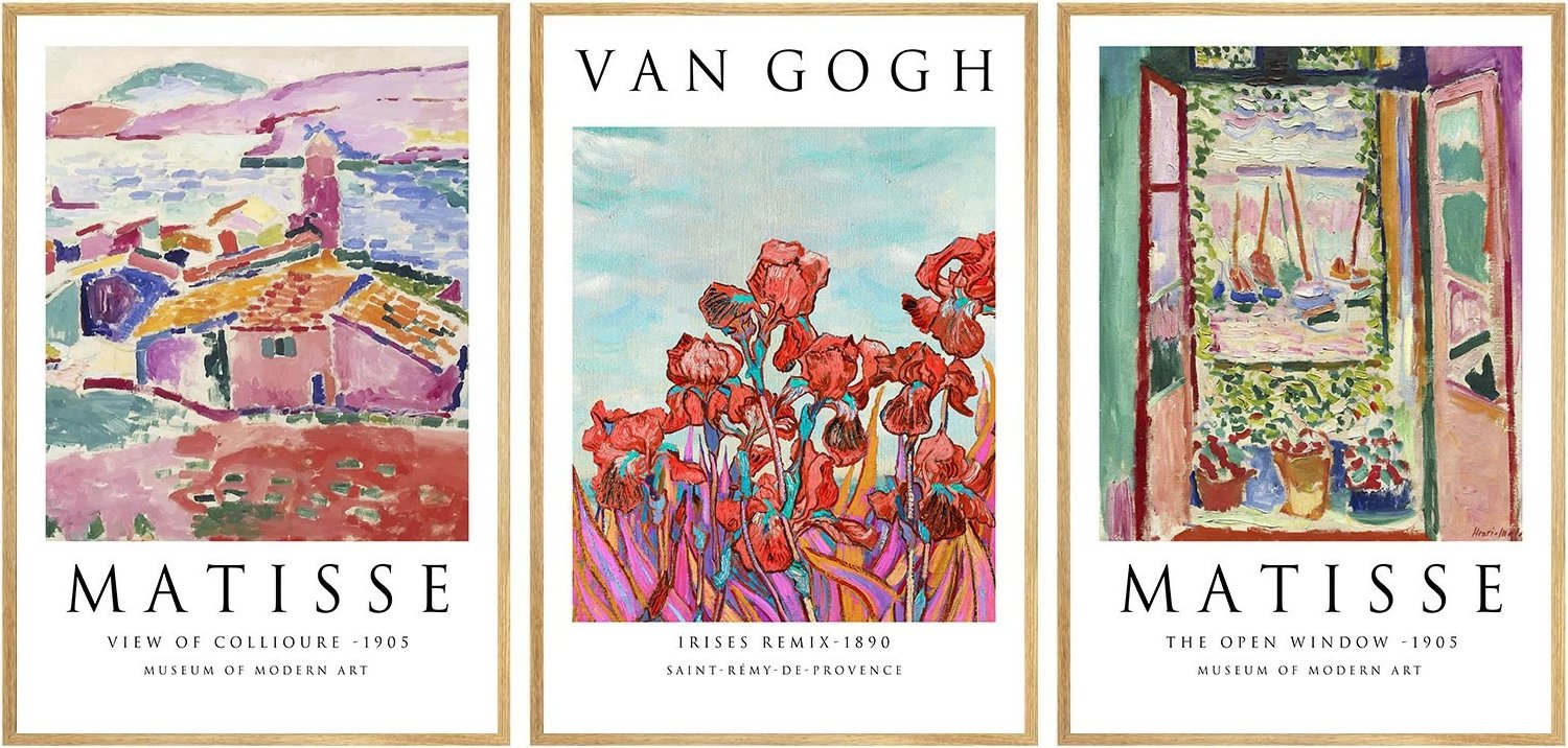 Set pikturash dekorative me kornizë, MDF, shumëngjyrëshe, 3 copë, Wallity, Huhu268, 30x40cm