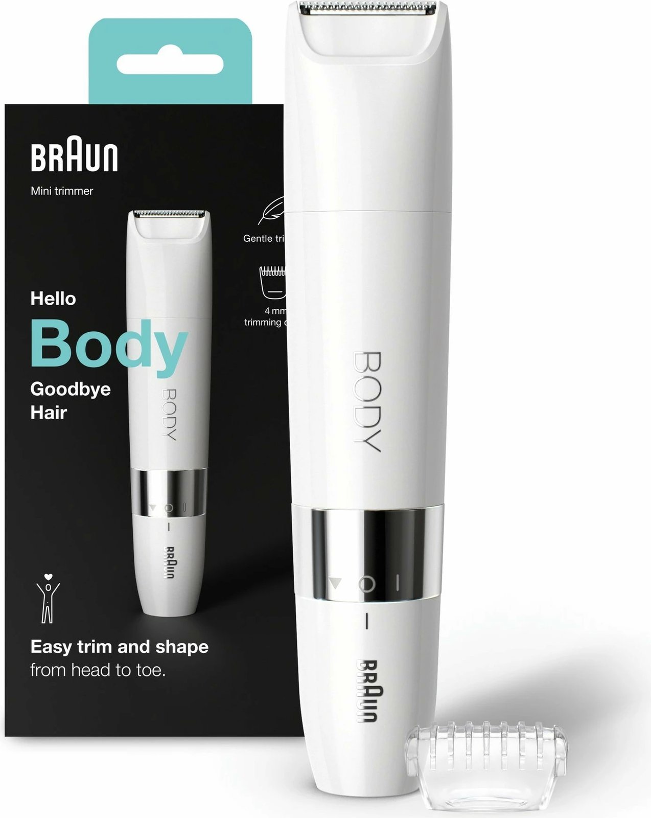 Trimmer trupit Braun BS1000 mini, i bardhë/krom, Wet & Dry