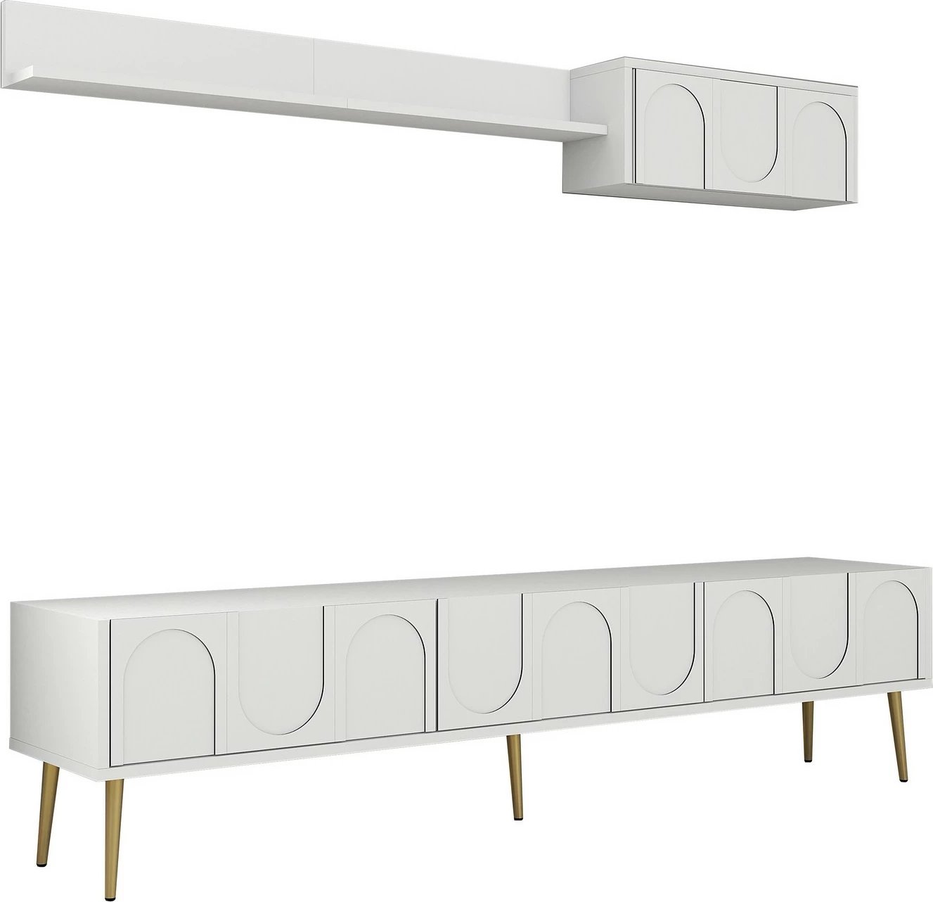 Komodë TV Skye Decor, Lyon 2, e bardhë, e artë