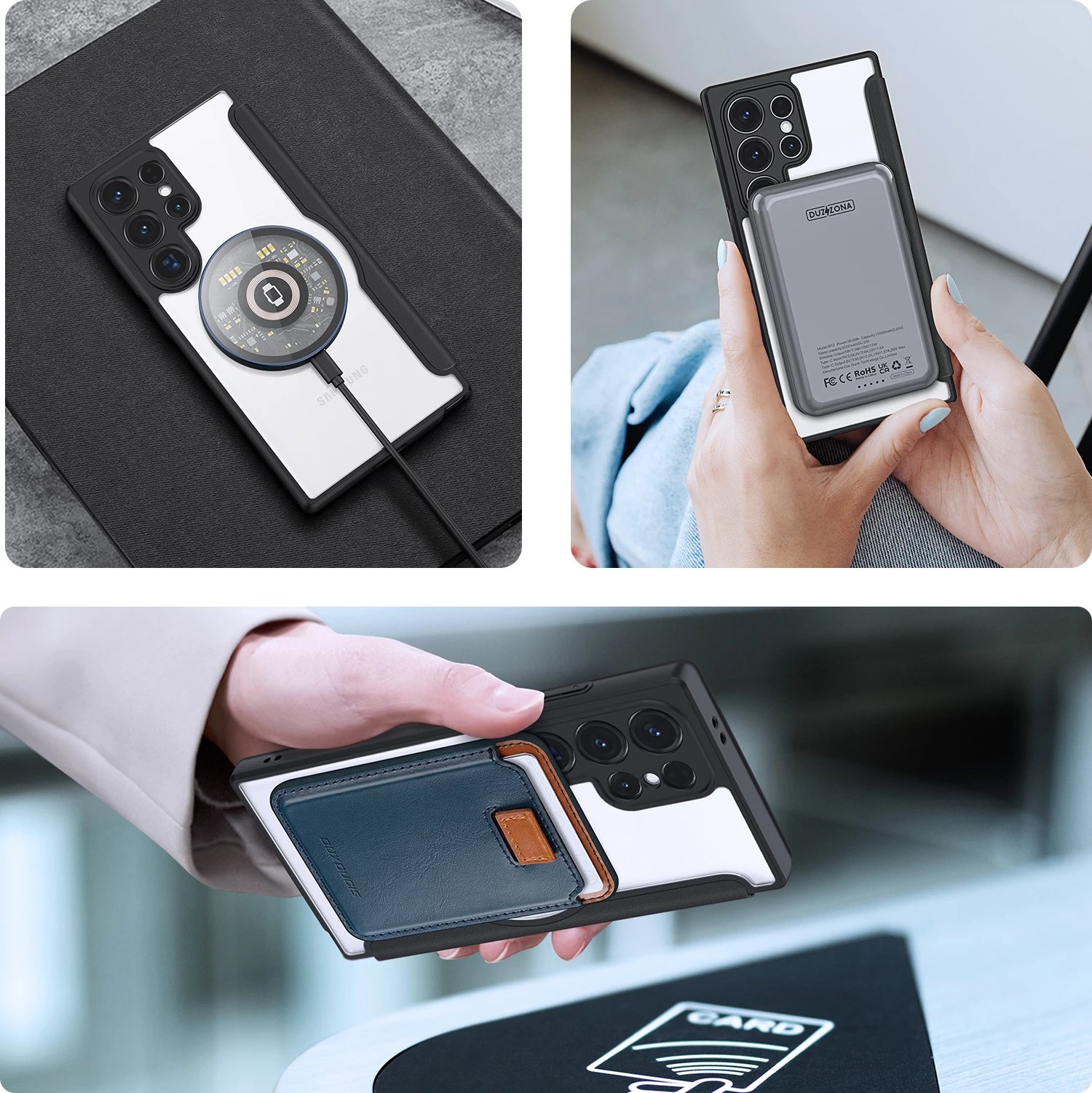 Mbështjellës Dux Ducis Skin X Pro për Samsung Galaxy S24 Ultra me unazë magnetike dhe kapak, e zezë