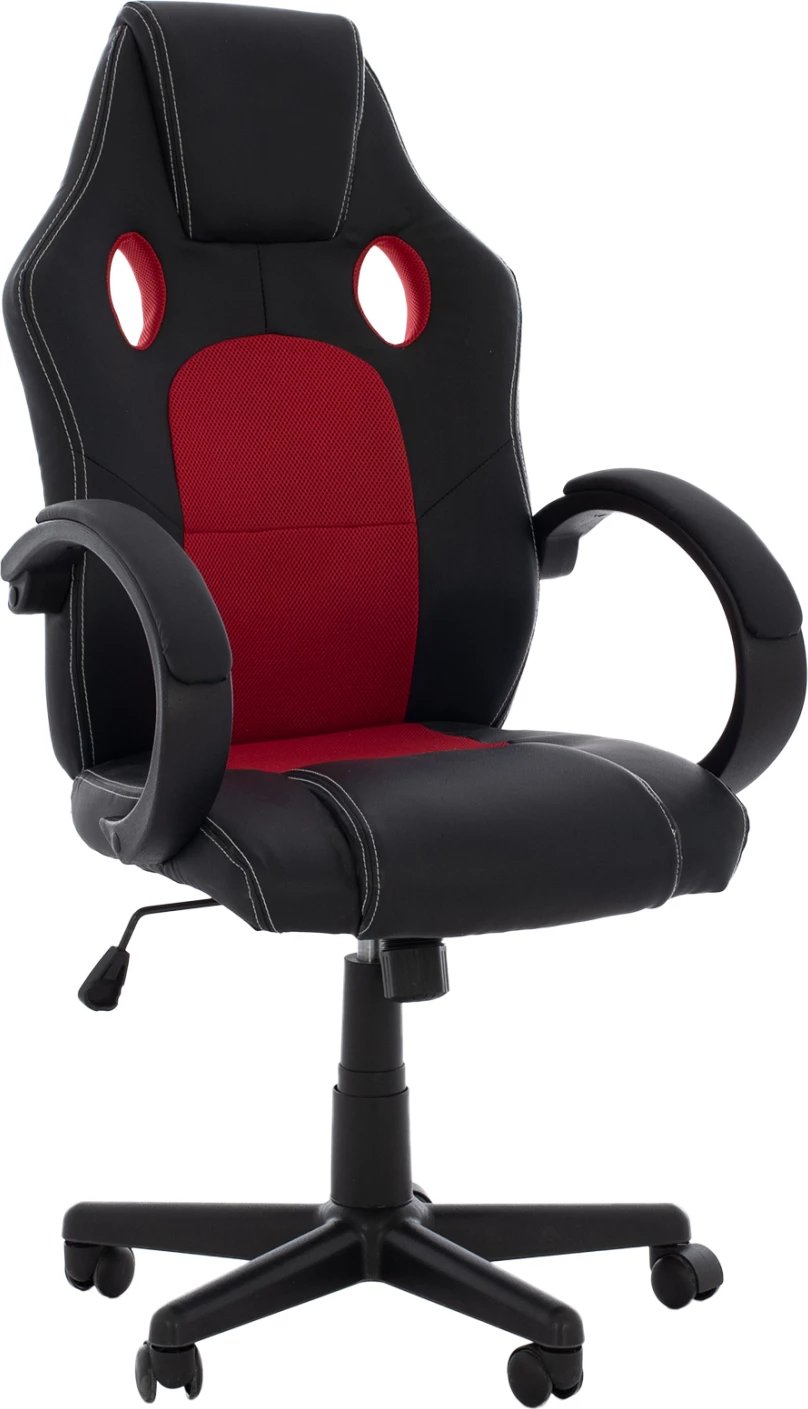 Karrige për zyre gaming bucket FH1041.01, e zezë me rrjetë të kuqe, 60x68x117