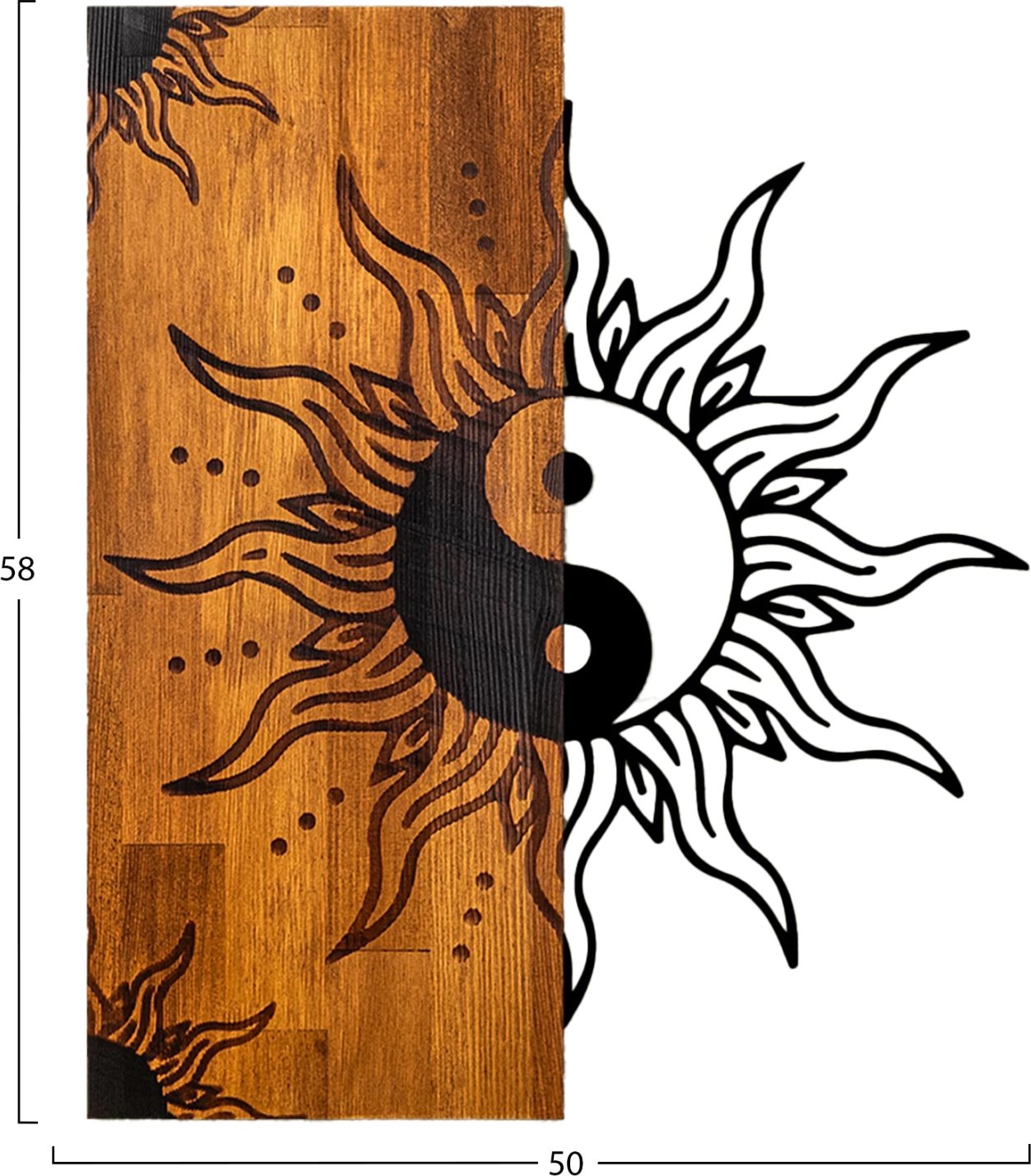 Dekor murale yin-yang, metal i zi, dru natyral, FH4756, 50x3x58cm