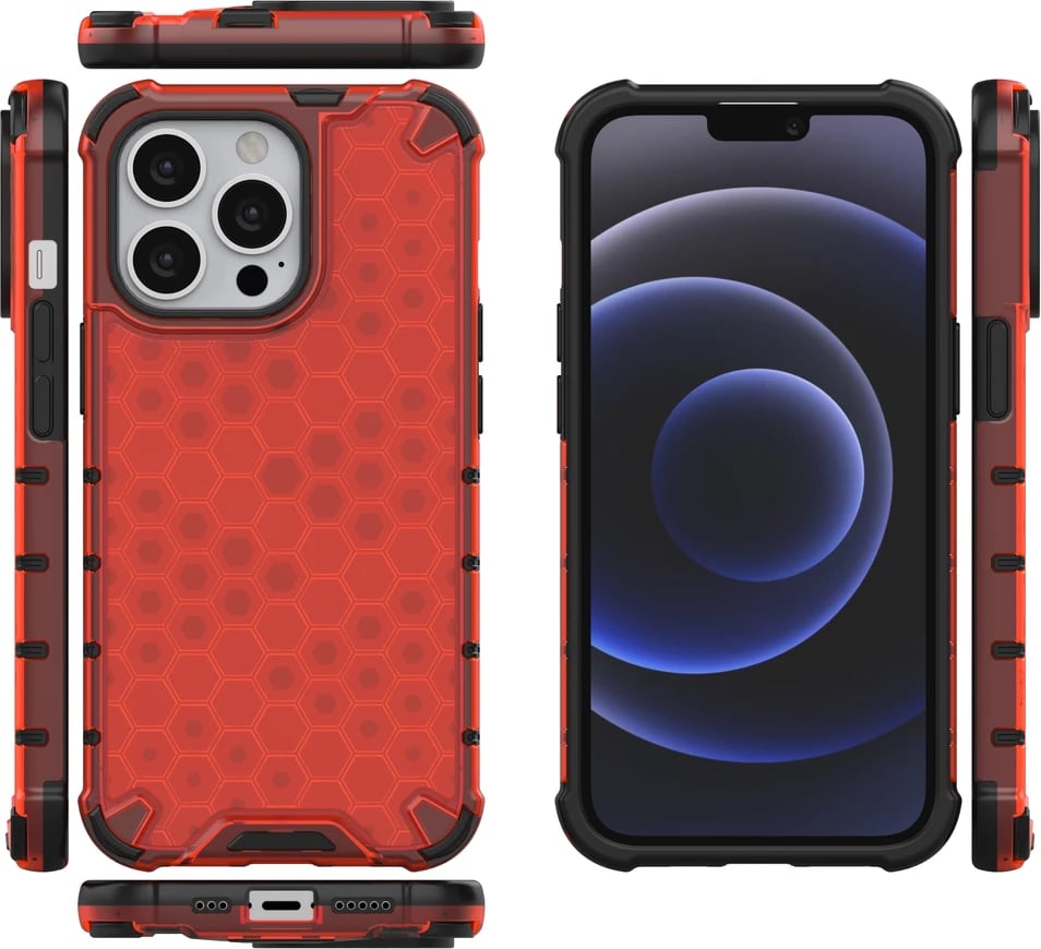 Mbështjellës Hurtel Honeycomb për iPhone 13 Pro, i kuq