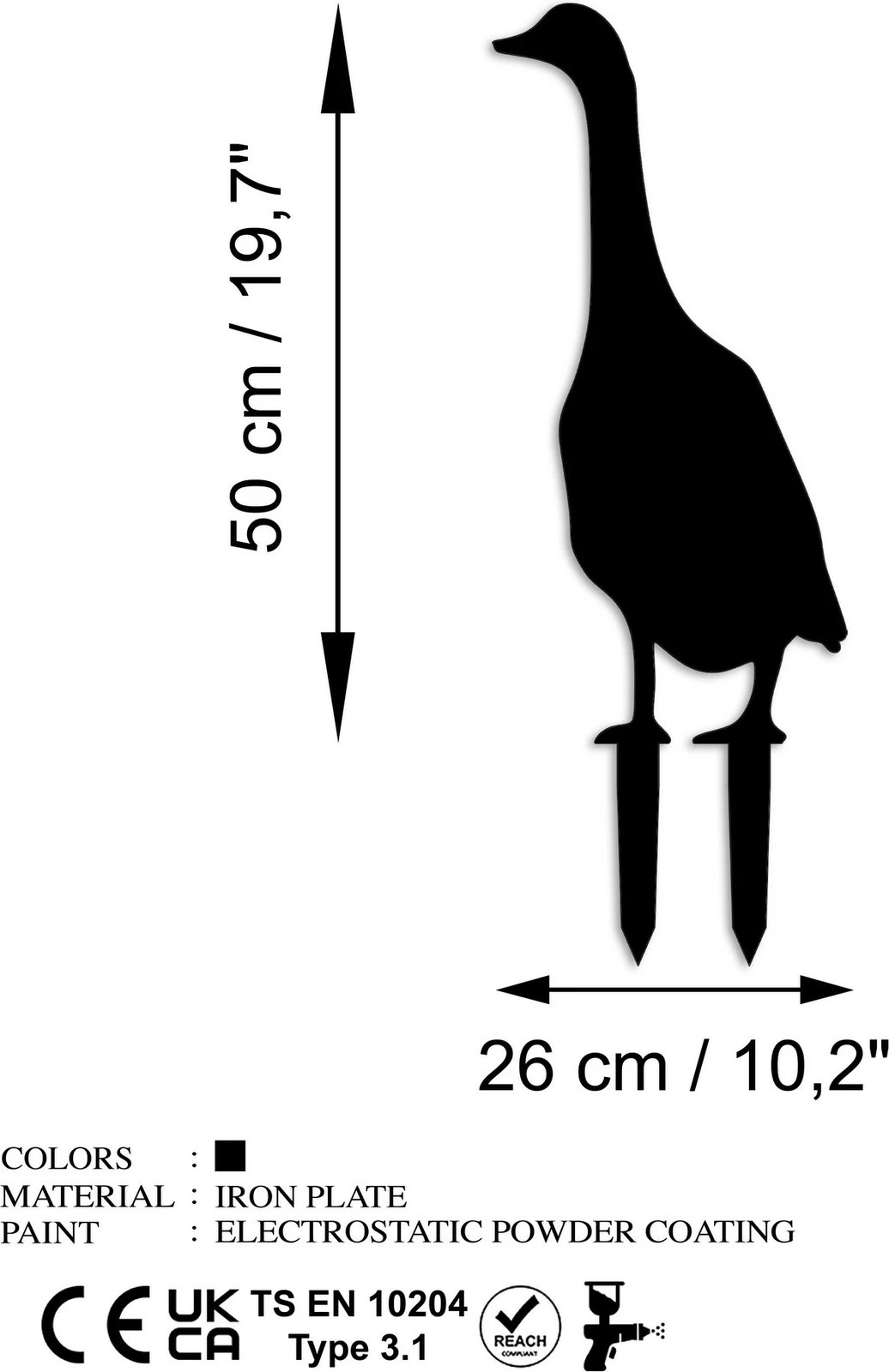 Dekor për kopsht, objekt dekorativ, patë, Aberto Design, ngjyrë e zezë, 65x26cm