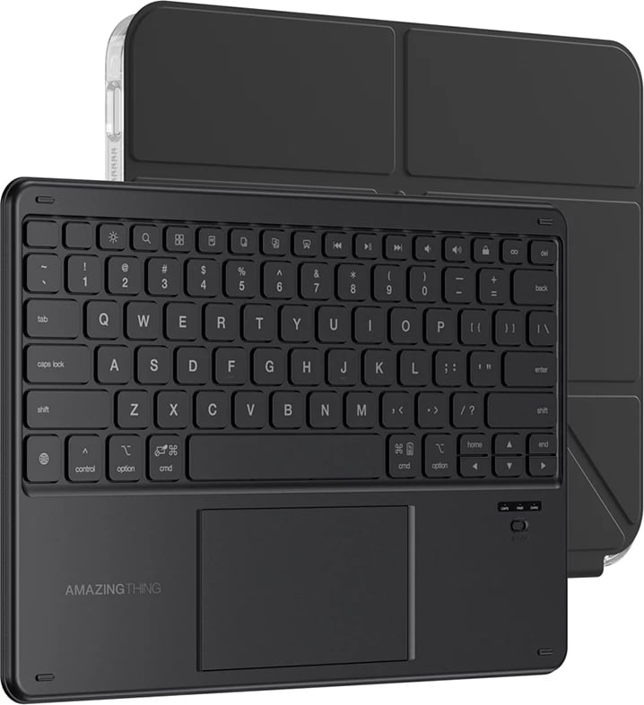 Mbështjellës me tastierë Bluetooth, AmazingThing, Minimal Case KeyLite Combo, për iPad 11" 2025, me touchpad dhe qëndrim me kënde, i zi