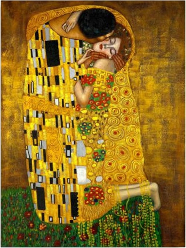 Pikturë dekorative në kanavacë, The Kiss nga Gustav Klimt, shumëngjyrëshe, DC239, 30x40cm