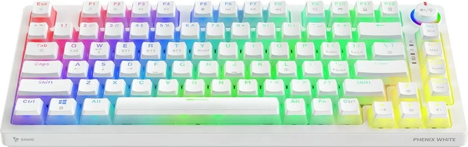 Tastierë mekanike wireless Savio PHENIX WHITE Gateron Red Pro, 82 tasta, RGB, e bardhë Tastierë mekanike wireless Savio PHENIX WHITE Gateron Red Pro, 82 tasta, RGB, e bardhë