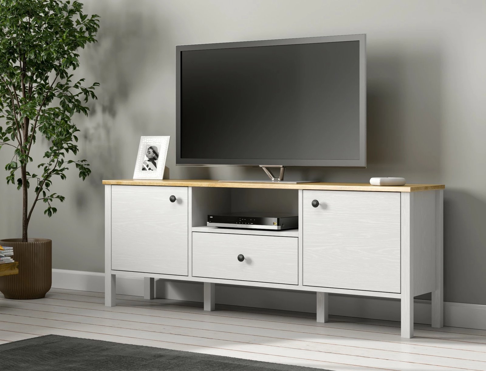 Komodë për TV, ngjyrë druri dhe e bardhë, FRN-20057