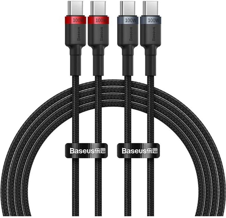 Kabllo Baseus Cafule USB-C - USB-C 100W, 2m, 2 copë, kuq-e-zi, gri-e-zi
