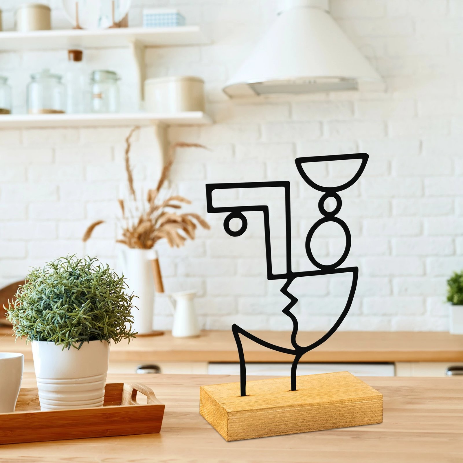 Objekt dekorativ Aberto Design, Cubik, ngjyrë e zezë dhe druri