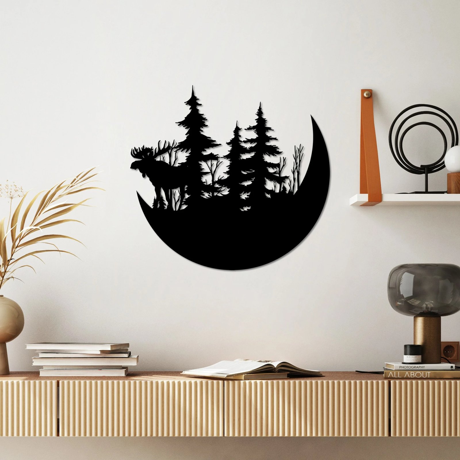 Aksesor dekorativ metalik për mur, Wallity, Wild Nature 2, i zi, 50x46cm