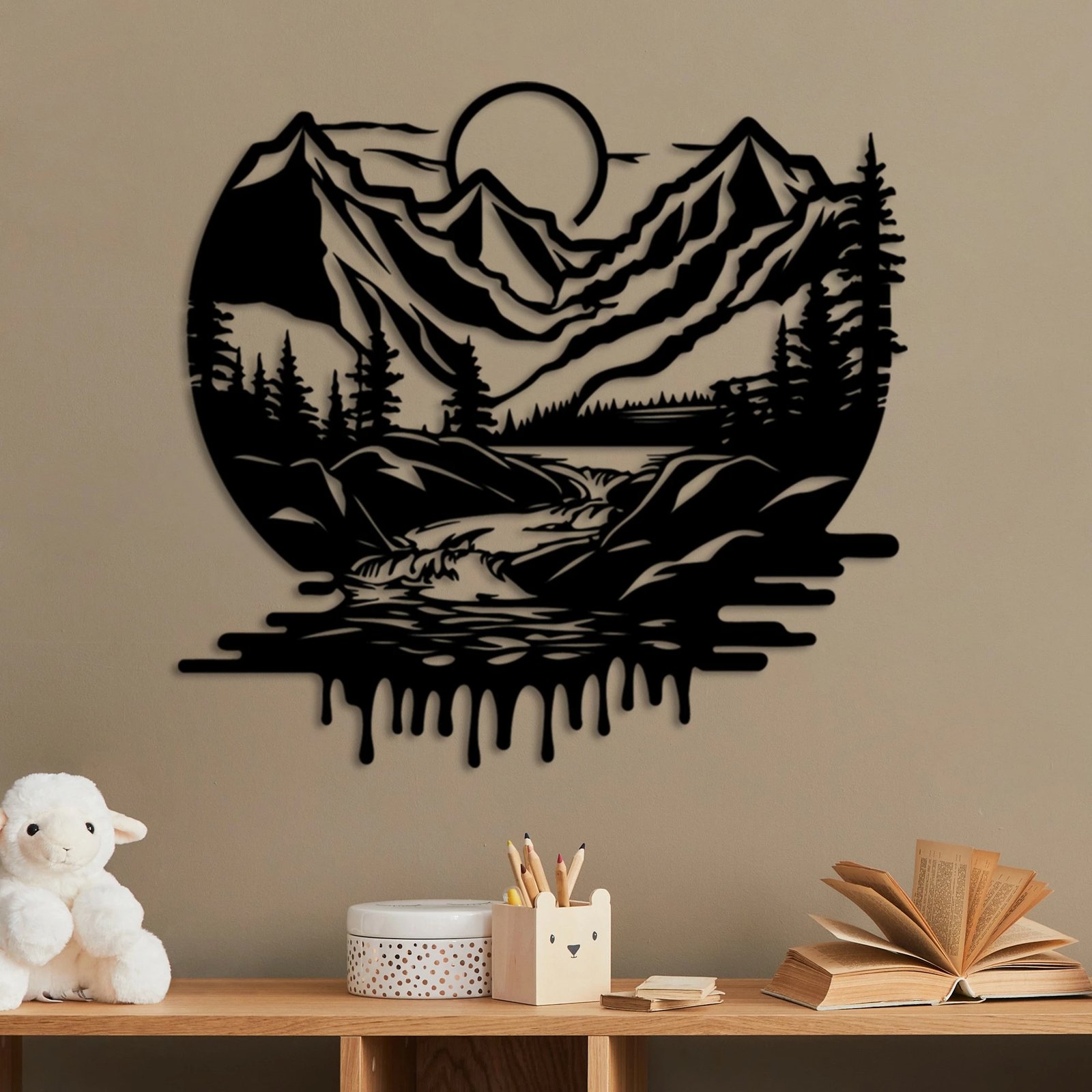 Aksesor dekorativ metalik për mur, Wallity, Montain River