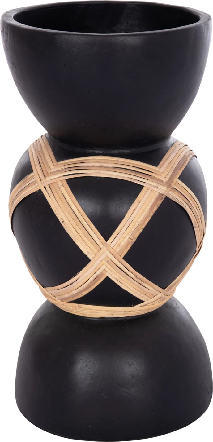 Vazo dekorative dyshemeje MAYNARD, fibër-cement, ngjyrë e zezë, ratan natyral, FH4672.01L, 32x62.5cm