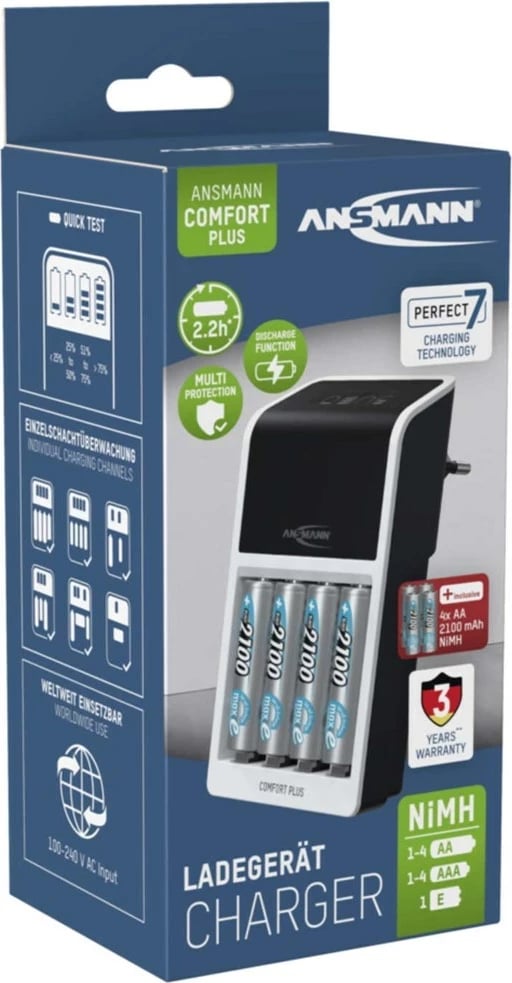 Karikues baterish ANSMANN Comfort Plus me 4 bateri AA 2100 mAh, i zi