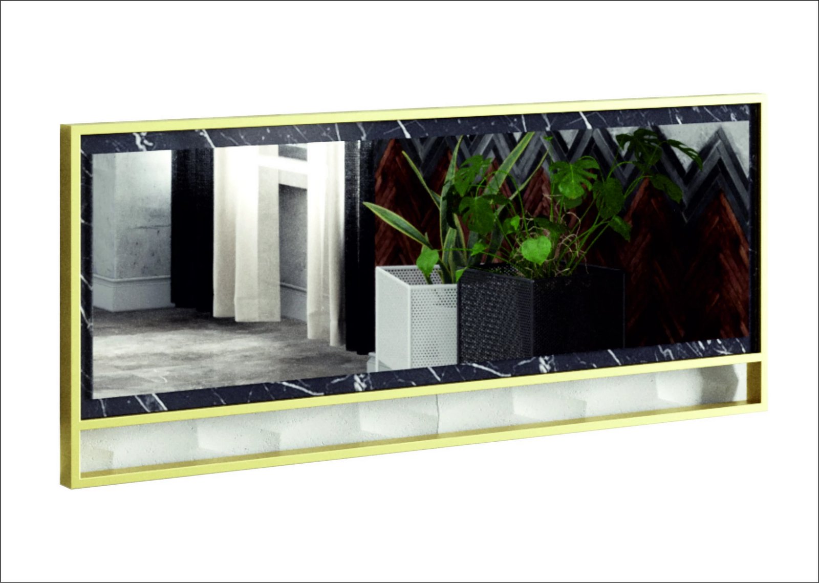 Pasqyrë dekorative nga dru i presuar, kornizë metalike, ngjyrë ari dhe e zezë, Polka, Hanah Home