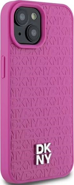 Mbështjellës DKNY Leather Pattern Metal Logo MagSafe për iPhone 15/14/13, rozë