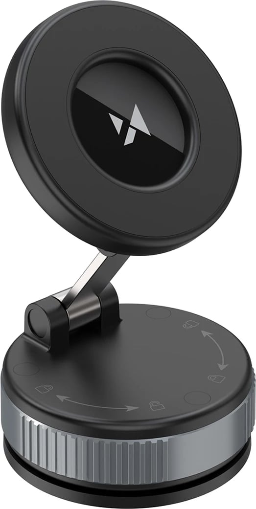 Mbajtës magnetik për makinë, Wozinsky WUSM-01, kupë vakumi me mbyllje rrotulluese, rregullim 360°, kompatibil me MagSafe, për xham ose panel, e zezë