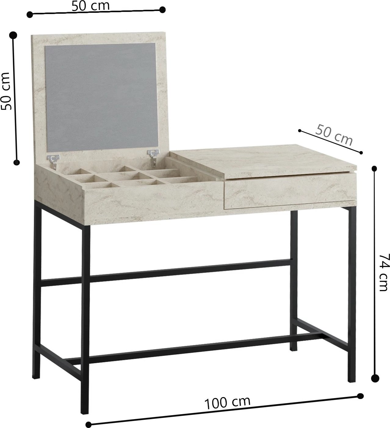 Tavolinë grimi Hanah Home, Linda, ngjyrë travertin