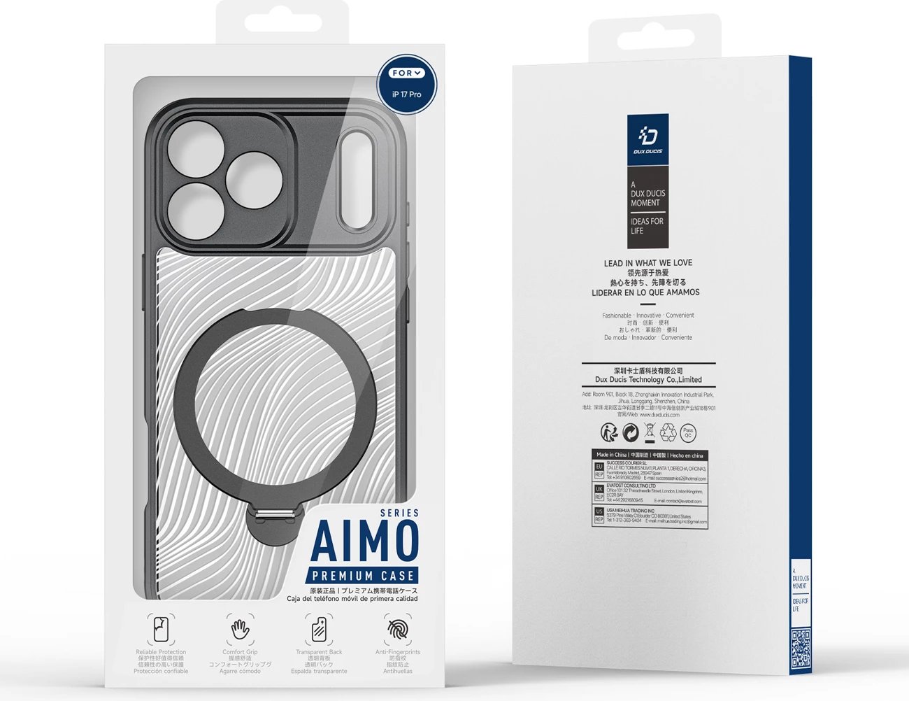 Mbështjellës Dux Ducis Aimo Mag për iPhone 17 Pro, me unazë magnetike dhe mbajtëse, i zi