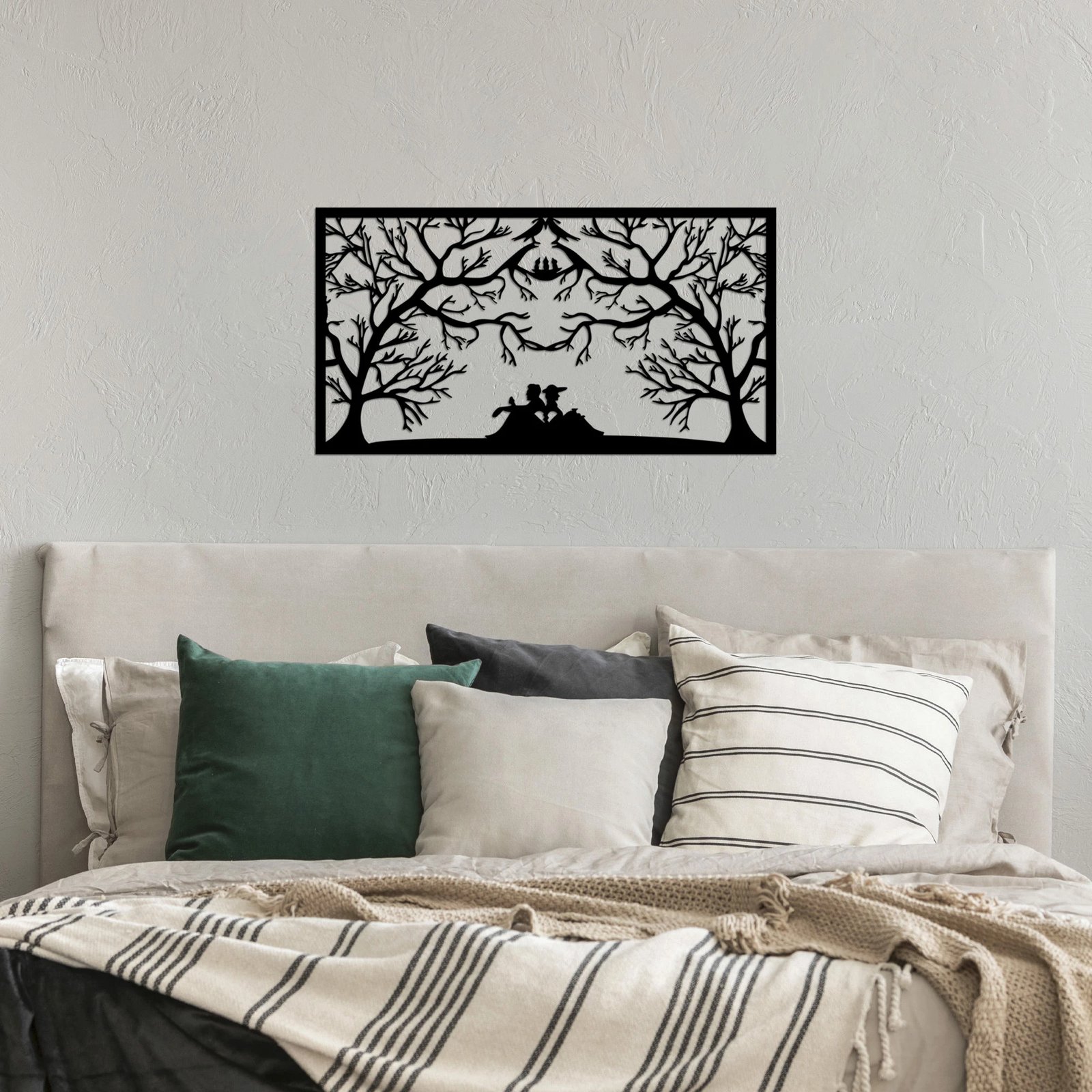 Aksesor dekorativ metalik për mur, folé zogjsh, të dashuruar, ngjyrë e zezë, 37x70cm