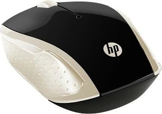 Maus HP 200 2HU83AA pa tela 2.4 GHz, optik 1000 DPI, 3 butona, me marrës USB, me 2x AAA, e zezë e artë