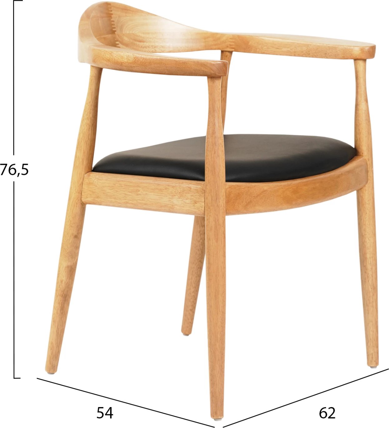 Karrige për tavolinë ngrënieje ADOR FH9948.01, dru gome, ngjyrë lisi & PU e zezë, 62x54x76.5 cm