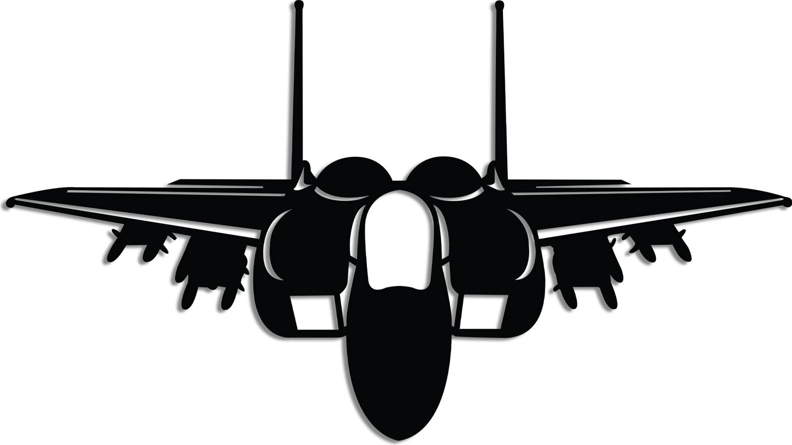 Aksesor dekorativ metalik për mur, Wallity, F-15 EX, ngjyrë e zezë, 60x34cm