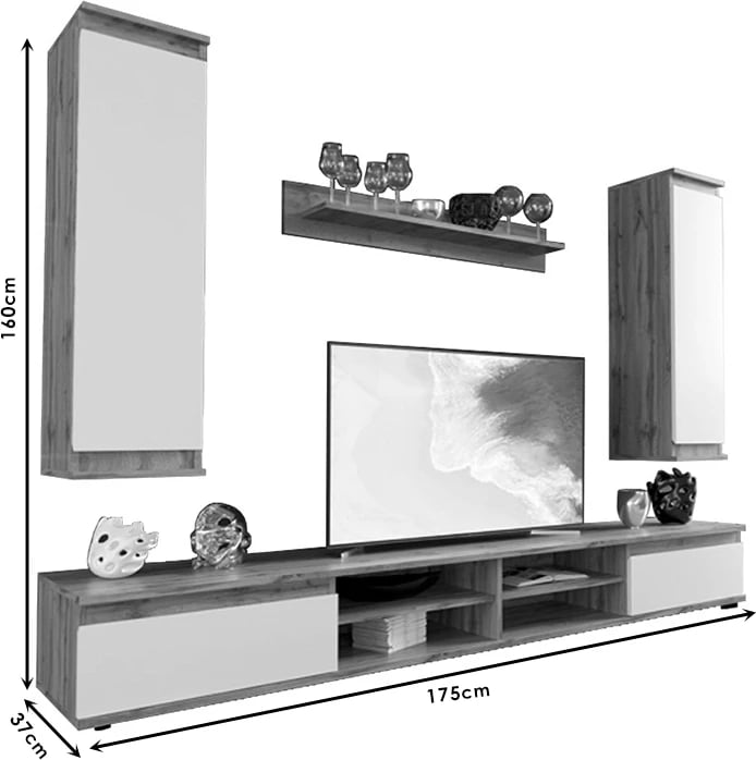 Njësi TV Sandro, ngjyrë arre-bardhë, 175x37x160cm