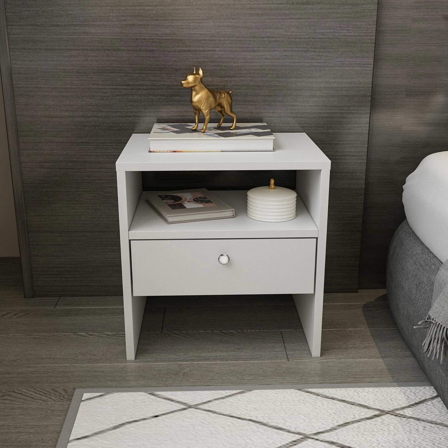 Komodinë natës Skye Decor, Nova, e bardhë