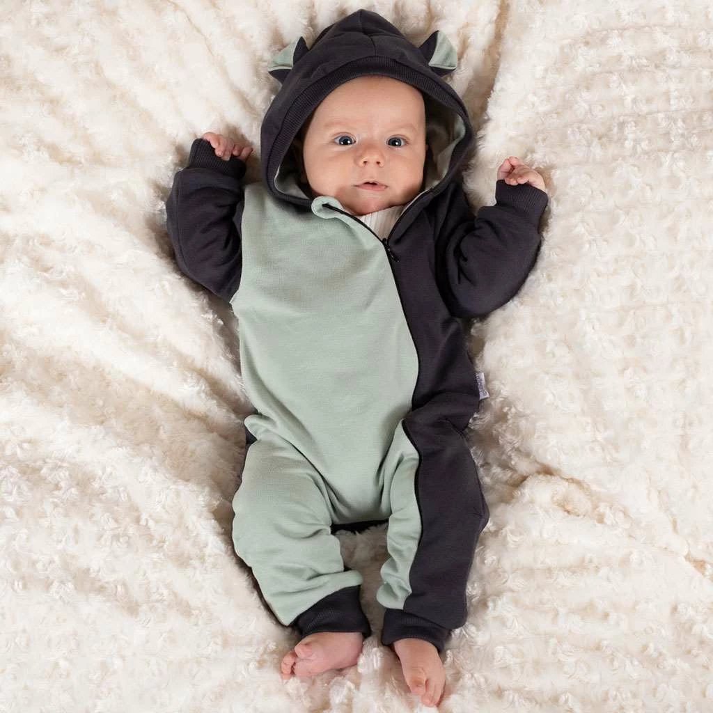 Kombinezë bebe me kapuç, Nicol, Olaf, 62 (3-6m), pambuk 95% elastan 5%, jeshile