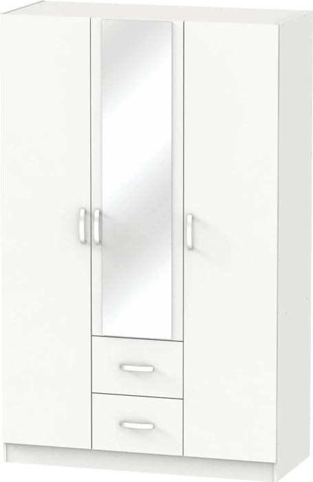 Dollap tre-fletësh i bardhë melamine, 120x52x190cm