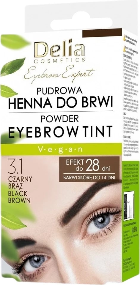 Pluhur henna për vetulla Delia Expert Powder Henna 3.1 Black Brown për femra, 4g