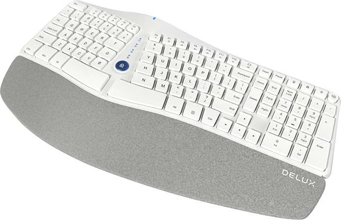 Tastierë ergonomike pa tela Delux GM901D, 107 taste, Bluetooth/2.4G, e bardhë