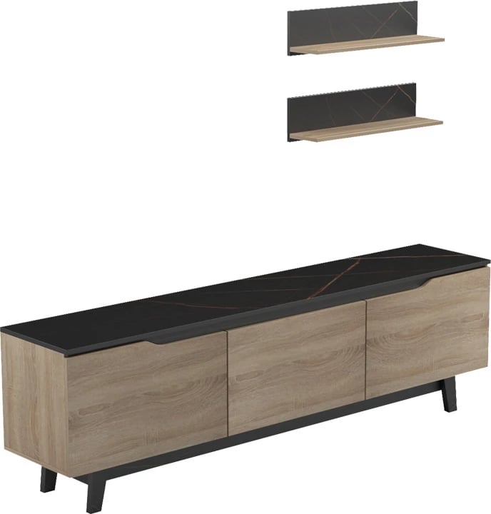 Set Kasia për dhomë dite, ngjyrë mermeri të zi-sonoma, 180x35x48.5cm