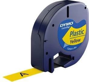 Shirit etiketime, Dymo, LetraTAG 91202 (S0721620), 12mm x 4m plastikë, verdhë