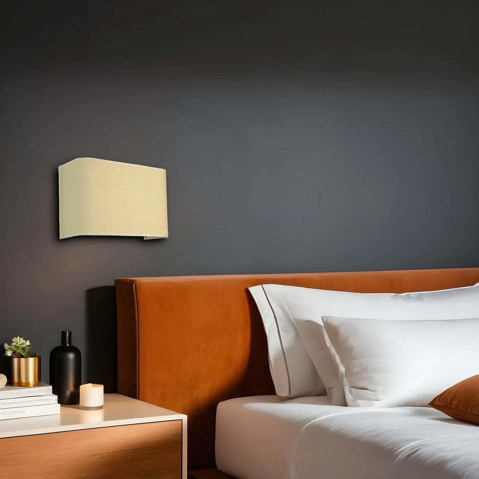 Llambë muri Opviq, 8856-4, bezhë, trup metalik, kapak bambuje, 20x30cm