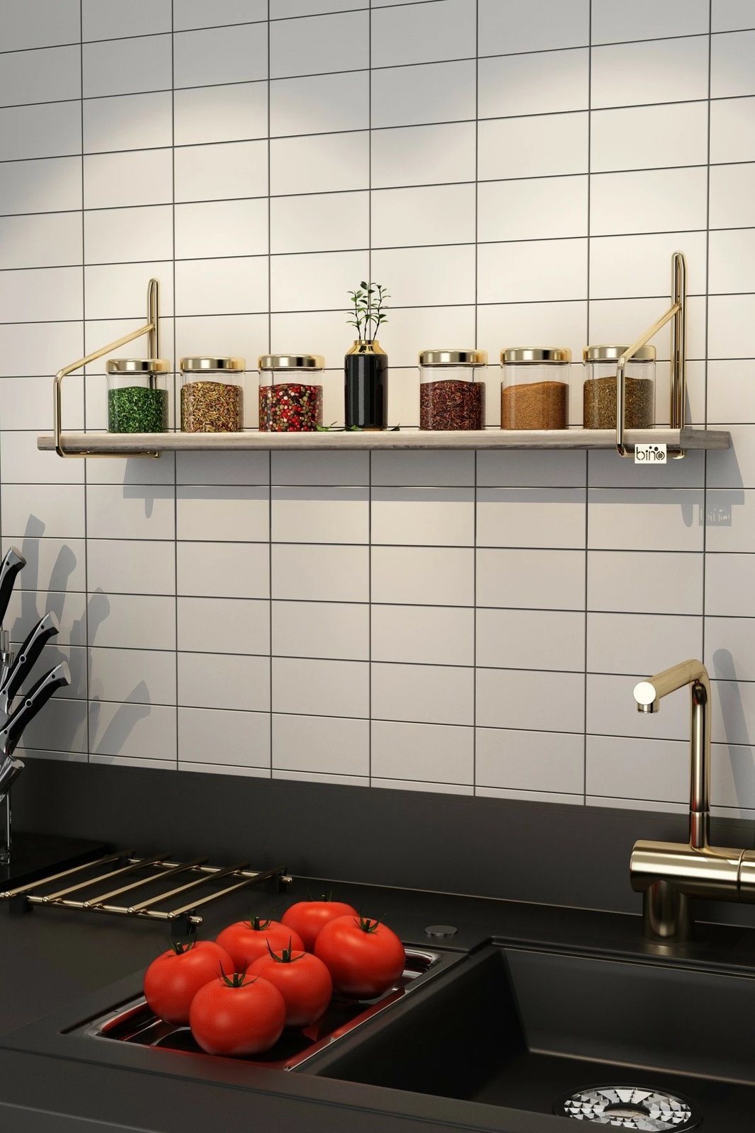 Raft muri Hanah Home, 60 cm, ngjyrë ari dhe kafe, ekstra i gjatë