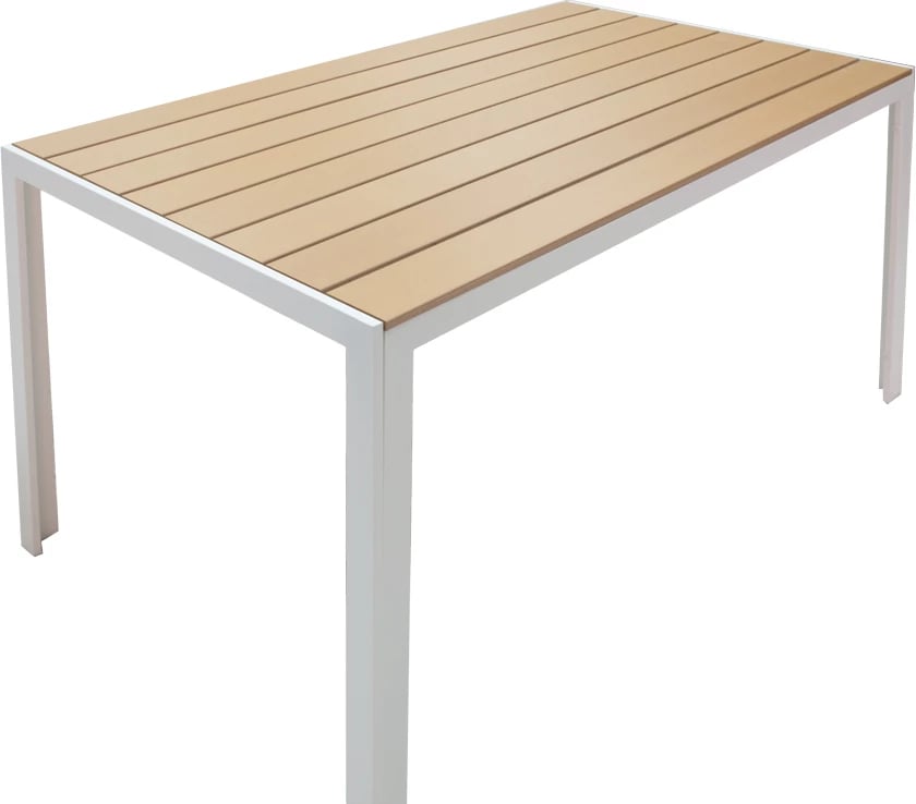 Set tavolinë me karrige për terasë Nares-Azelie A, 5 pjesë, alumin i bardhë dhe plywood natyral, 140x80x72.5cm