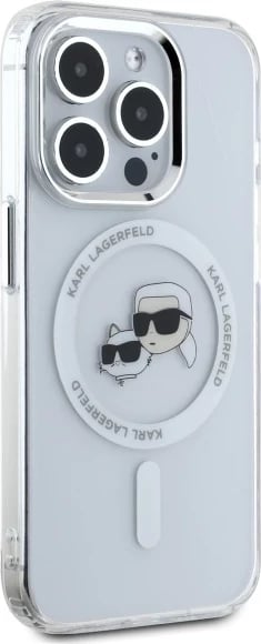 Mbështjellës Karl Lagerfeld IML Metal Karl&Choupette Head MagSafe për iPhone 15 Pro, Bardhë