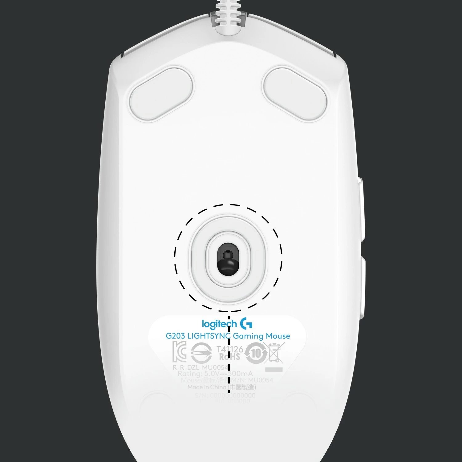 Maus Logitech G G203 LIGHTSYNC, USB Type-A, 8000 DPI, 1 ms, Bardhë