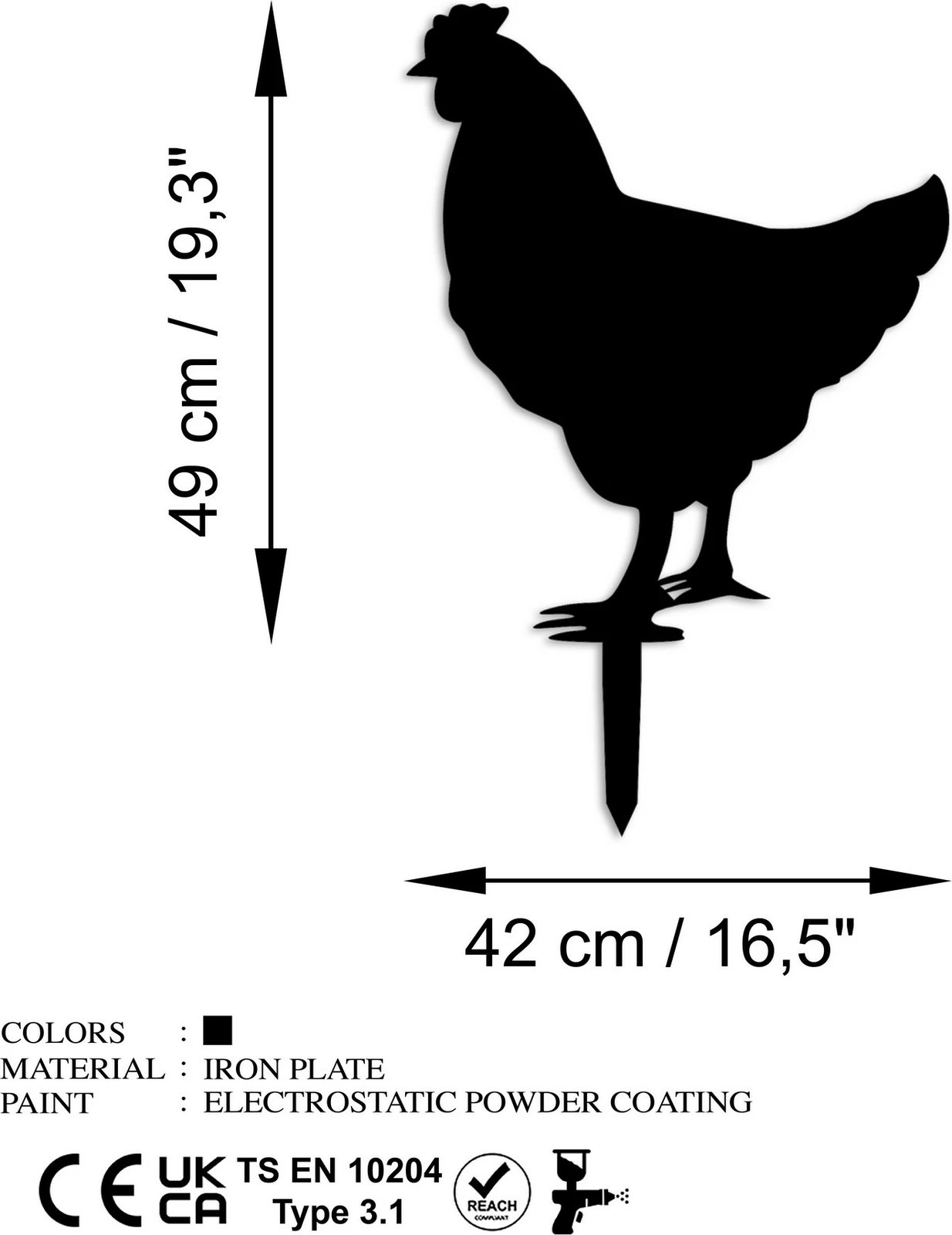Dekor për kopsht, pulë, ngjyrë e zezë, Aberto Design, 64x42cm